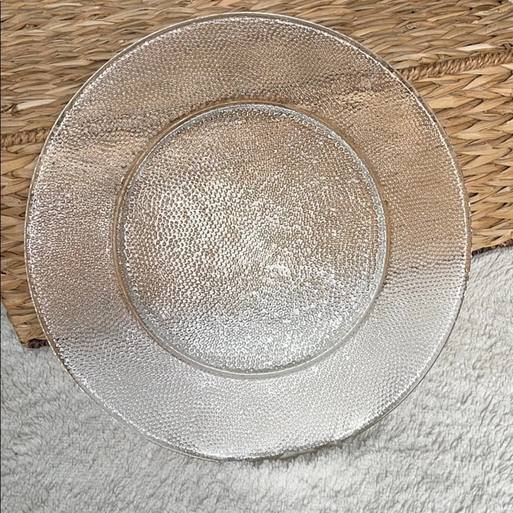 Pier 1 Imports Serving Platter Plate Pebbled Textured 12 1/2” Clear Glass